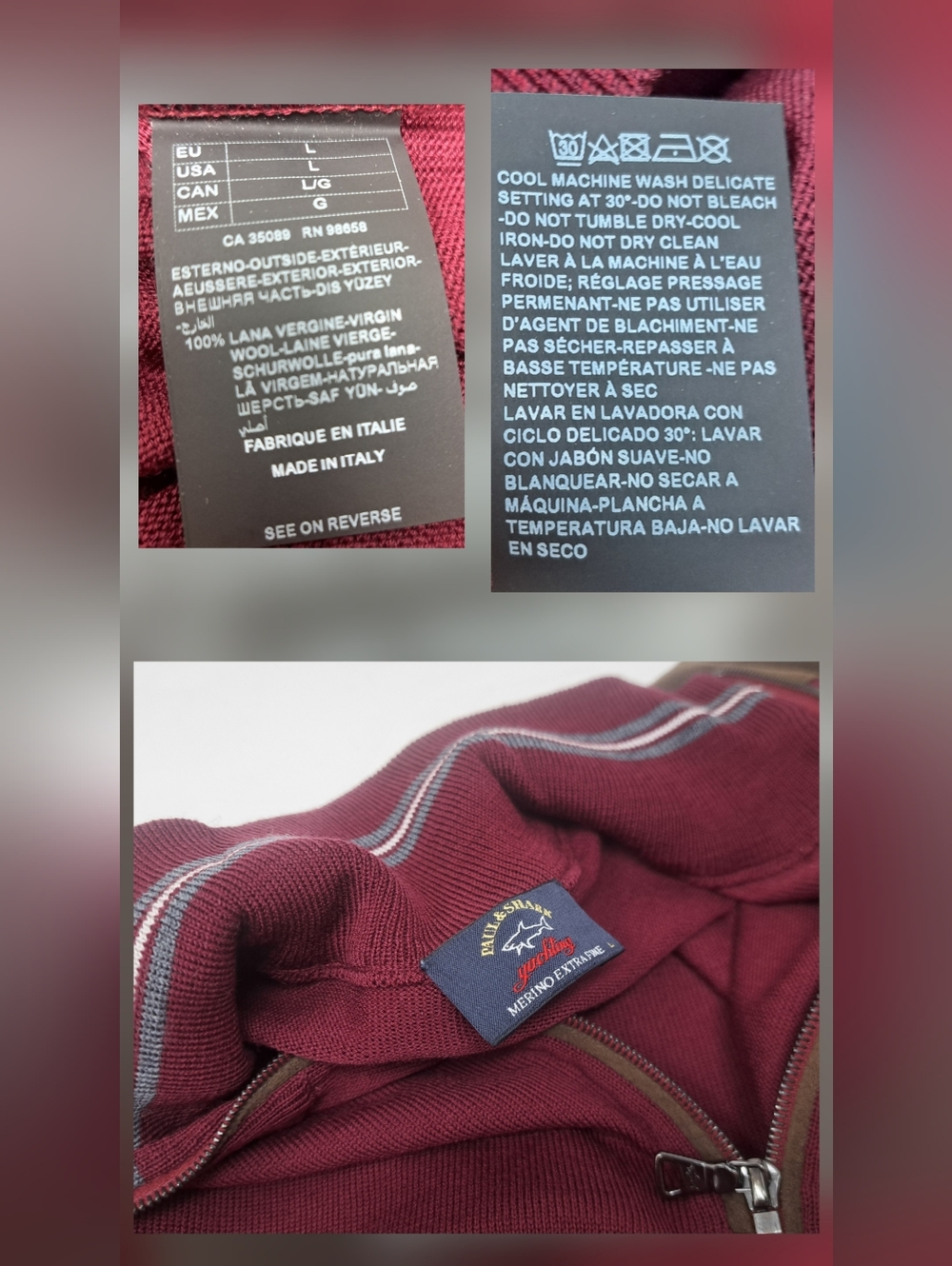 Paul & Shark Yachting Half Zip Sweater Merino Wool Suede Leather Italy Large - Picture 3 of 14